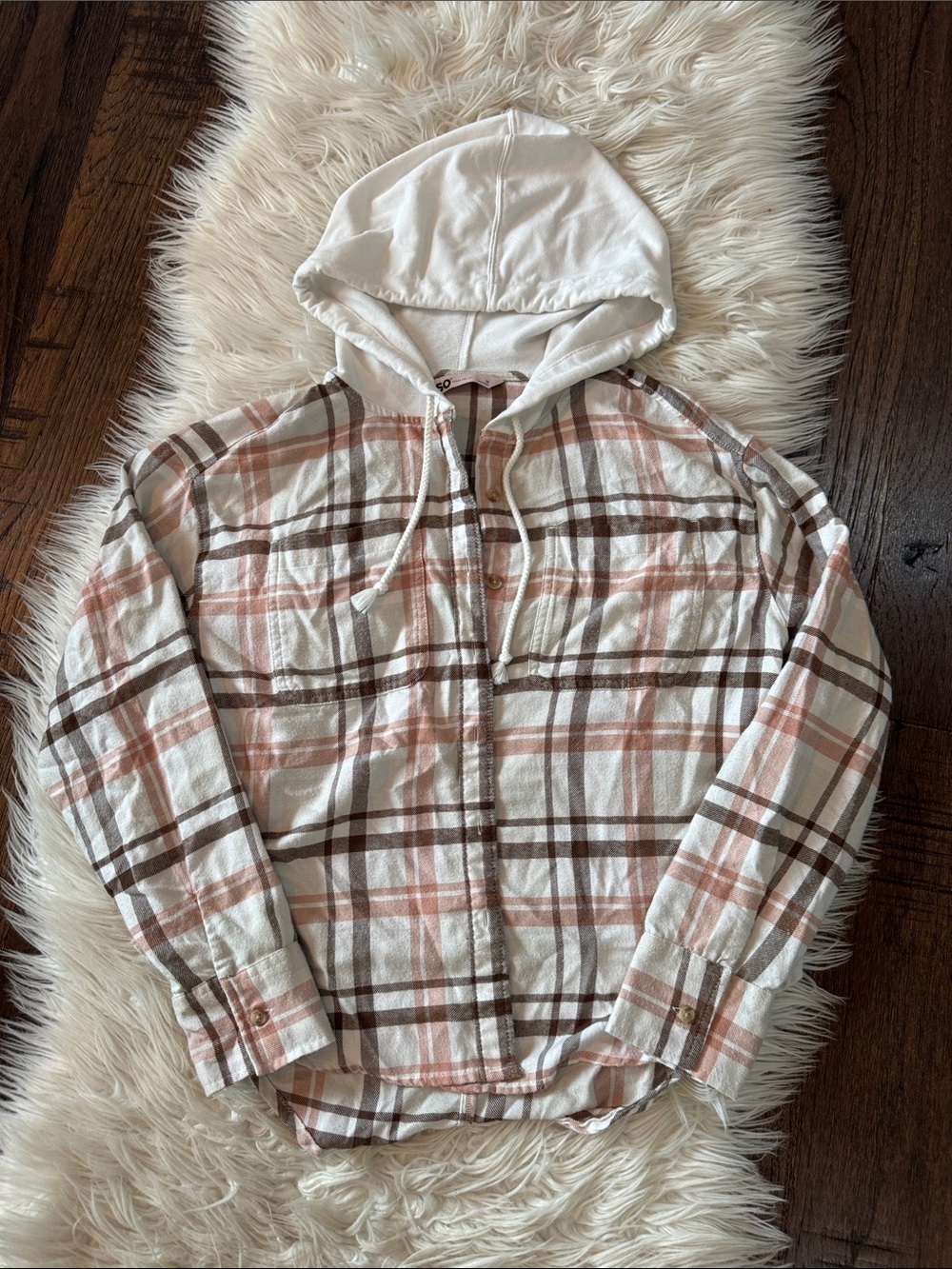 Trendy Hooded Plaid Button-Up Shirt